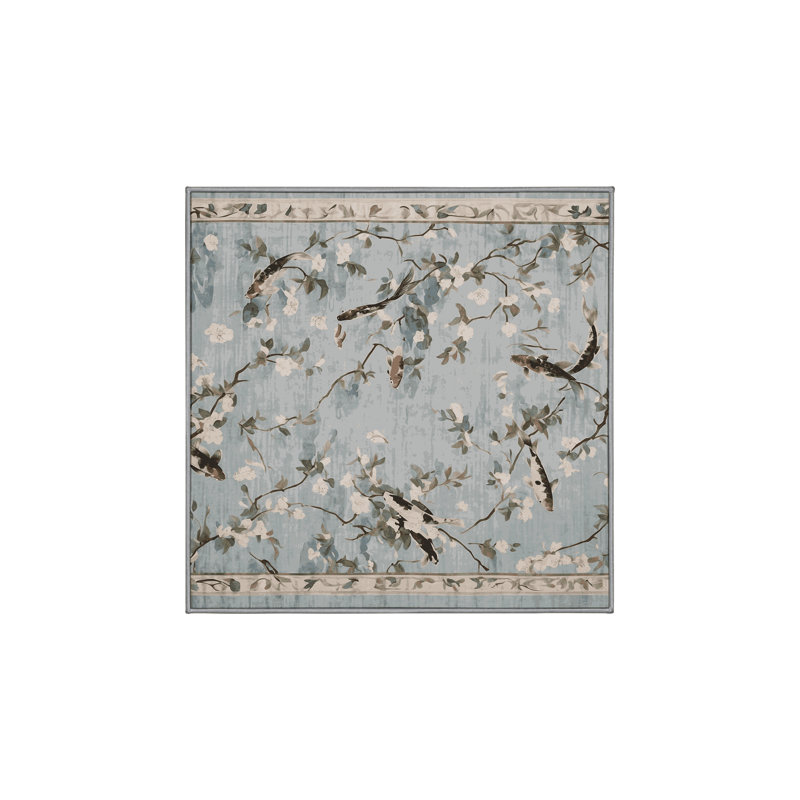 Machine Washable Gray Area Rug, Square 6'