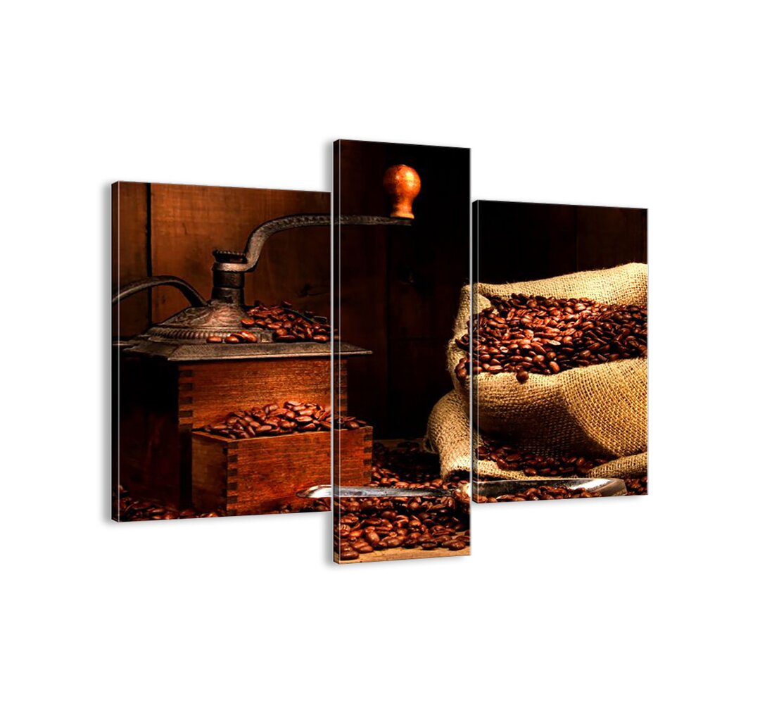 3-tlg. Leinwandbilder-Set - Fotografie „Still Life with Coffee Beans and Grinder”