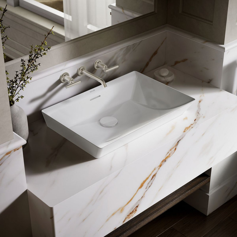 Brazn Rectangle Vessel Bathroom Sink, White, White