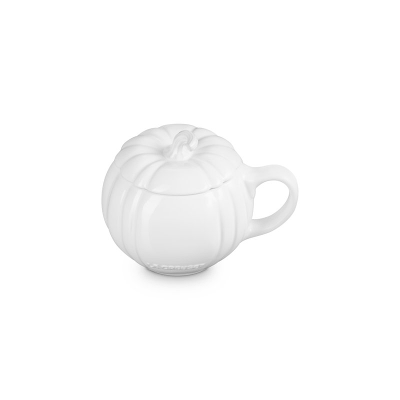 Le Creuset Stoneware Pumpkin Mug With Lid, 14 Oz. - Persimmon, White
