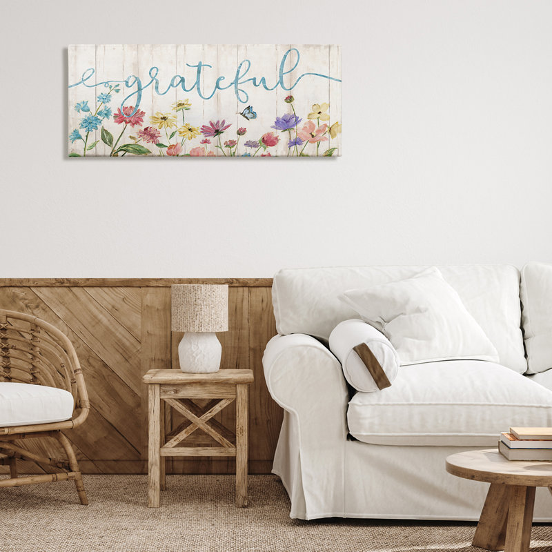 «Grateful Sentiment Spring Wildflower Garden» par Nan - impression, Toile tendue, H 17 po x l 40 po x P 1,5 po