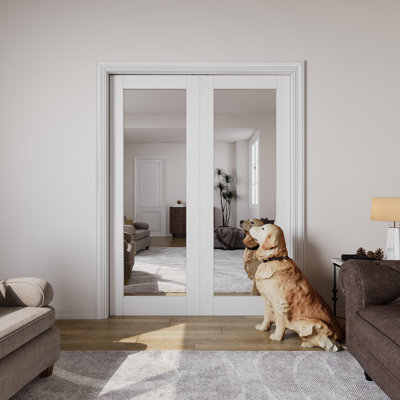 Porte de placard à double porte coulissante en bois massif avec miroir 80 po