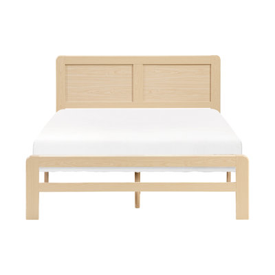 Structure de lit plateforme grand lit avec finition naturelle, tête de lit, lattes et rails, plateforme de finition additionnelle pour chambre à coucher, rails pour