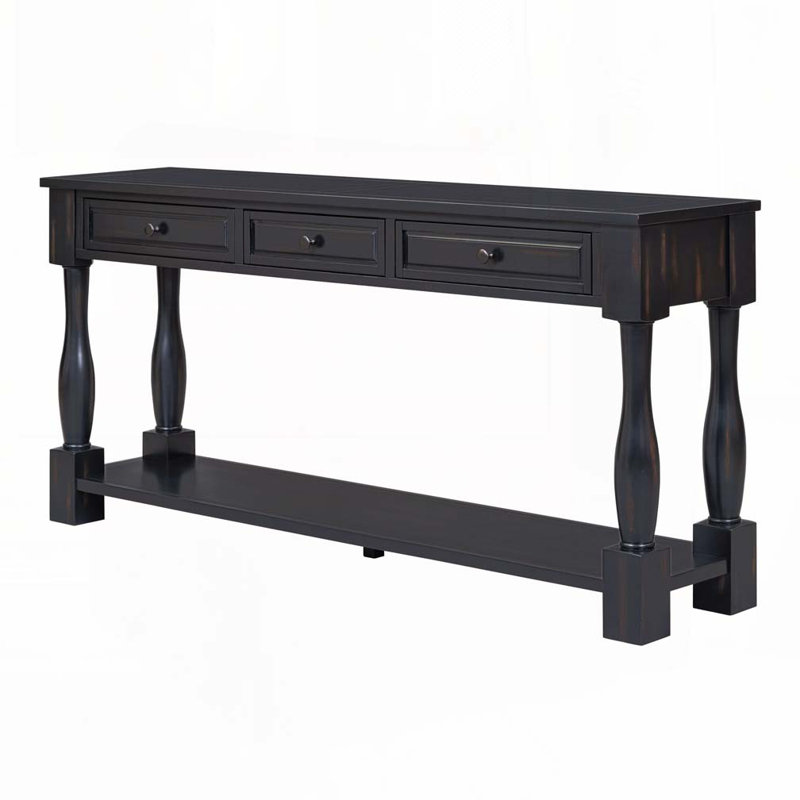 63" Long Console Table with Drawers and Shelf, Espresso