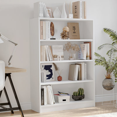 Bookshelf for Bedroom 4 Shelf Office Bookcase 48 Inches Tall Modern Wood Bookshelf for Living Room 4 Tier Wide Manga Bookshelves Library Bookcase