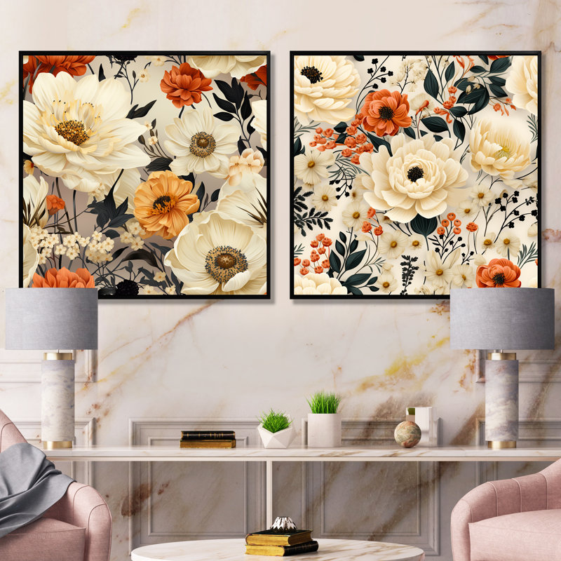 Alsace - ensemble de 2 reproductions d'art sur toiles florales, Cadre noir, H 16 po x l 33 po x P 1 po