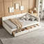 Grand lit plateforme tapissier beige avec ports de chargement USB et 2 tiroirs de rangement-503335785