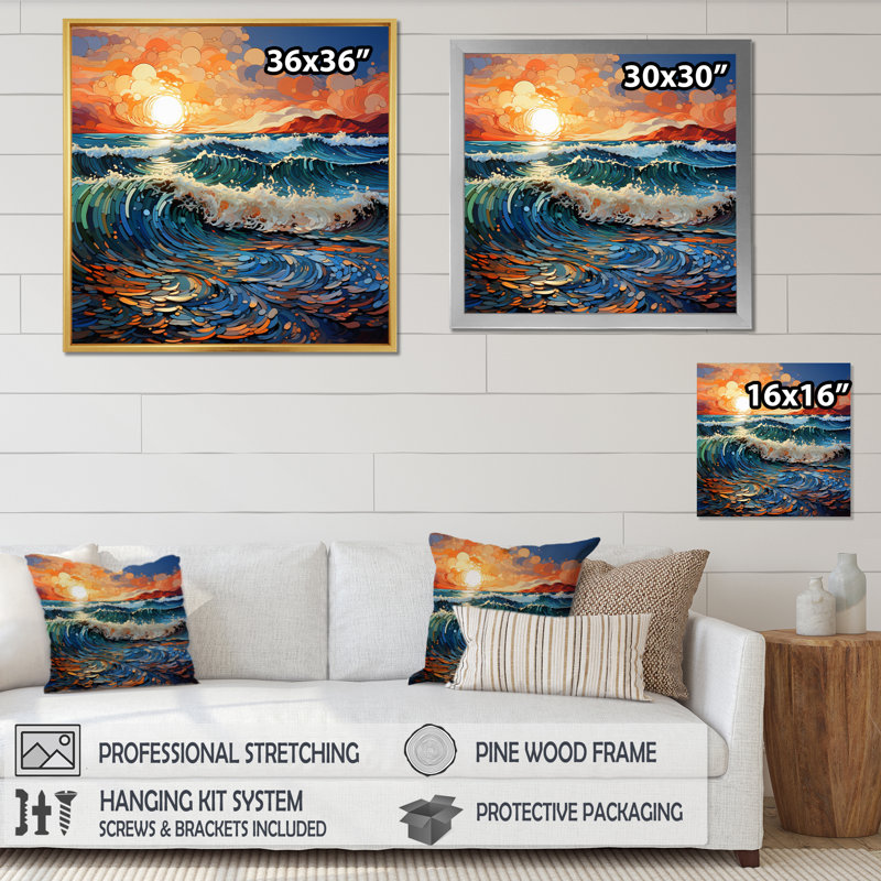 " Beach Photo Sunlit Waves XI ", 24" H x 24" W x 1" D, Wrapped Canvas