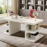 62" White Computer Desk For Home Office, Modern Executive Office Desk with  Storage Shelves
