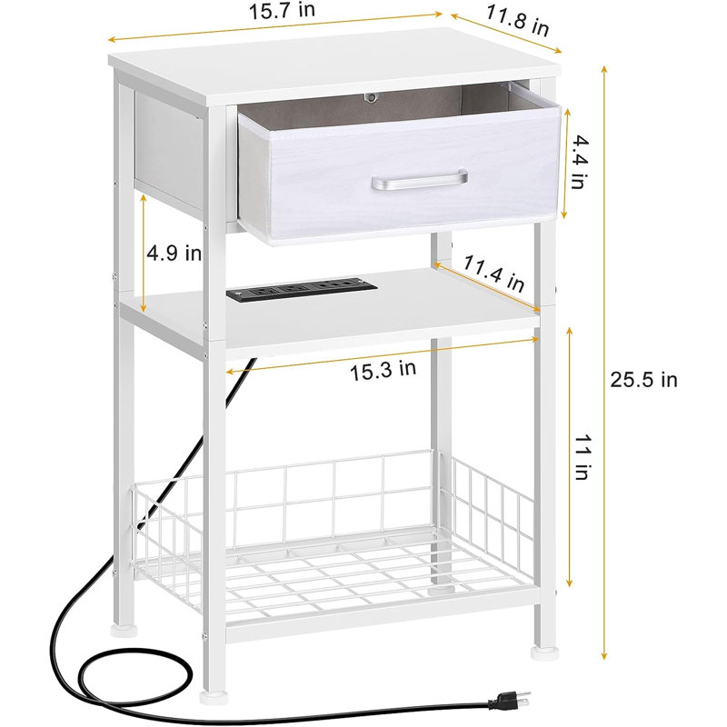 Table de bout avec rangement Aadithya et prises intégrées, Blanc