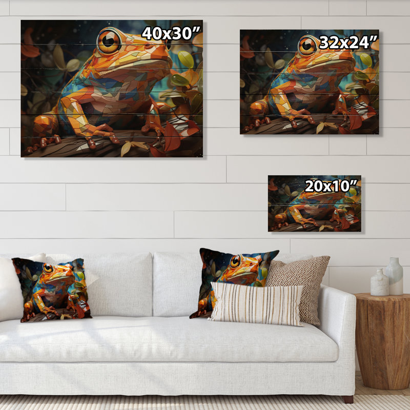 Grenouille colorée Harmony I sur bois, H 10 po x l 20 po x P 0,78 po