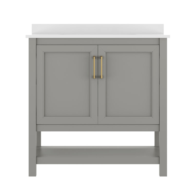 Castielle 36'' Bathroom Vanity with Undermount Sink and Open Storage Shelf, Gray, Gold