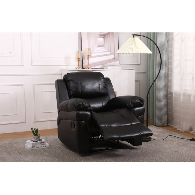 Kaneb 97cm Wide Faux Leather Standard Recliner, Black Faux Leather