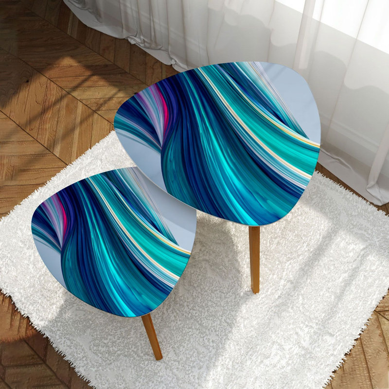Ensemble de 2 tables basses gigognes Triangle, Turquoise