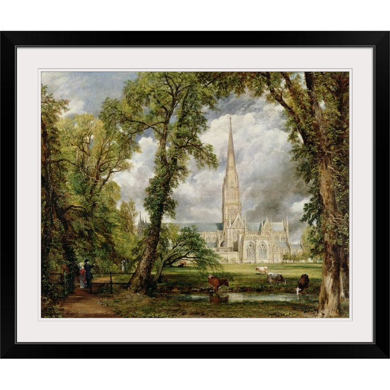 Vue de la cathédrale de Salisbury depuis l'évêché par John Constable - reproduction, H 16 po x l 20 po x P 1,5 po, Toile