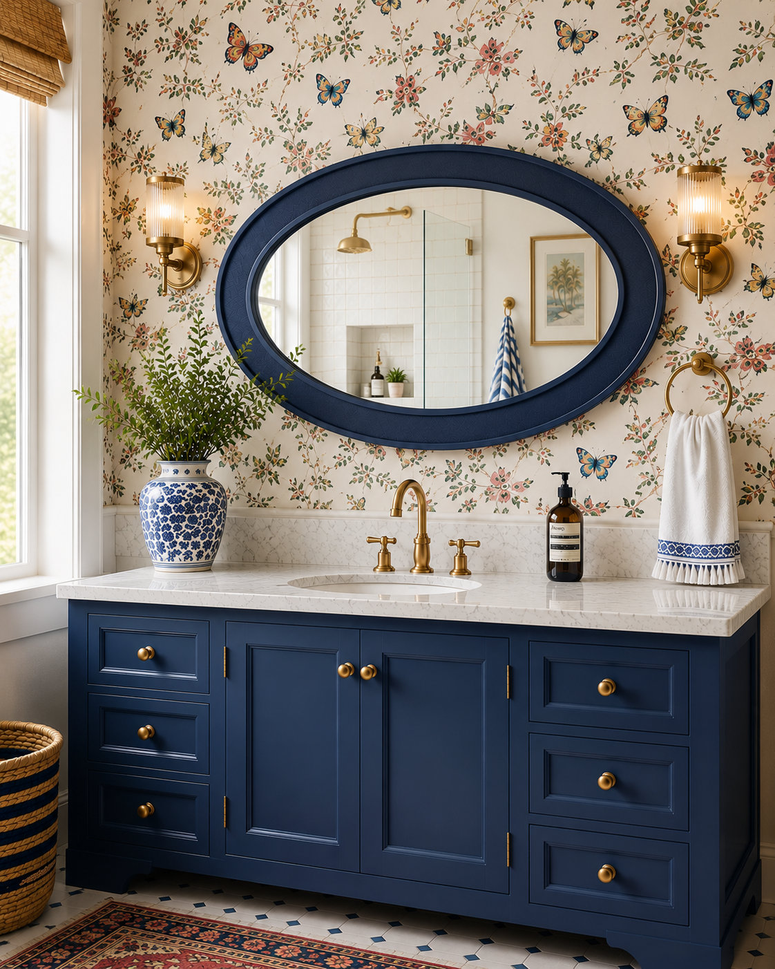 24" Oval Accent Mirror, Navy