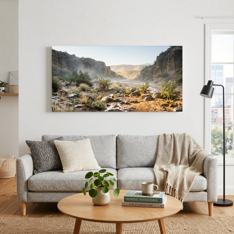 Ensemble de 1 tableau sur toile représentant un canyon désertique, L 58 po x H 28 po, Toile tendue