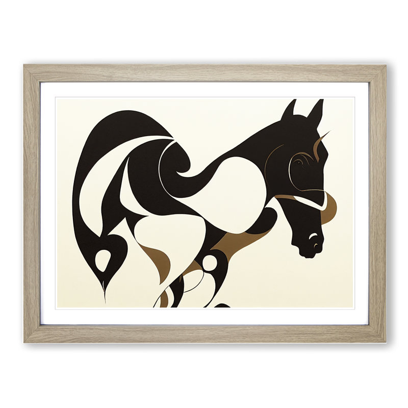 XH1022-8699X Supreme Abstract Horse - Single Picture Frame Print, 25cm H x 34cm W x 2cm D, Oak