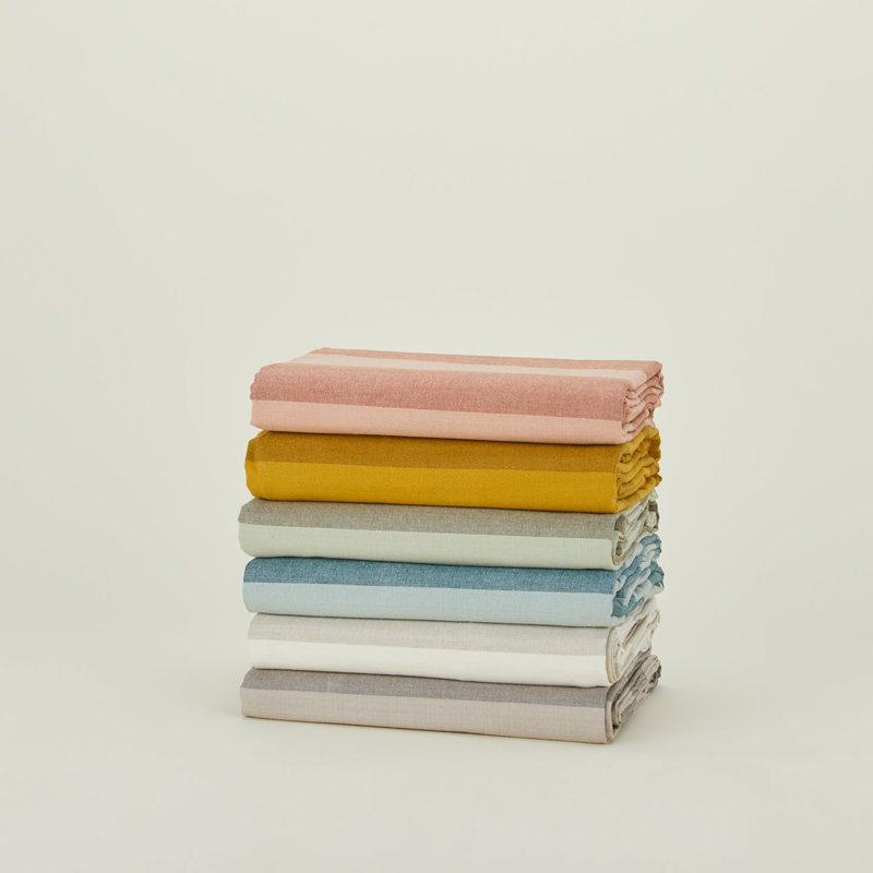 Ivory and Flax Striped Cotton Rectangular Tablecloth
