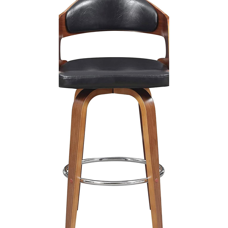Poussoir Mid-Century de 27 po de hauteur dorée, coussin en similicuir noir, structure en bois massif, ovale sans dossier pour les repas et sièges luxueux, sièges confortables rétro, cuisines comptoirs idéales pour îlot central