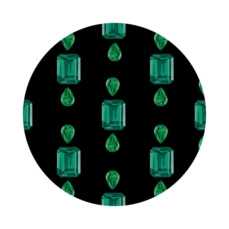 Gem Emeralds Vegan Leather Round Pebble Placemat, Black, Emeralds