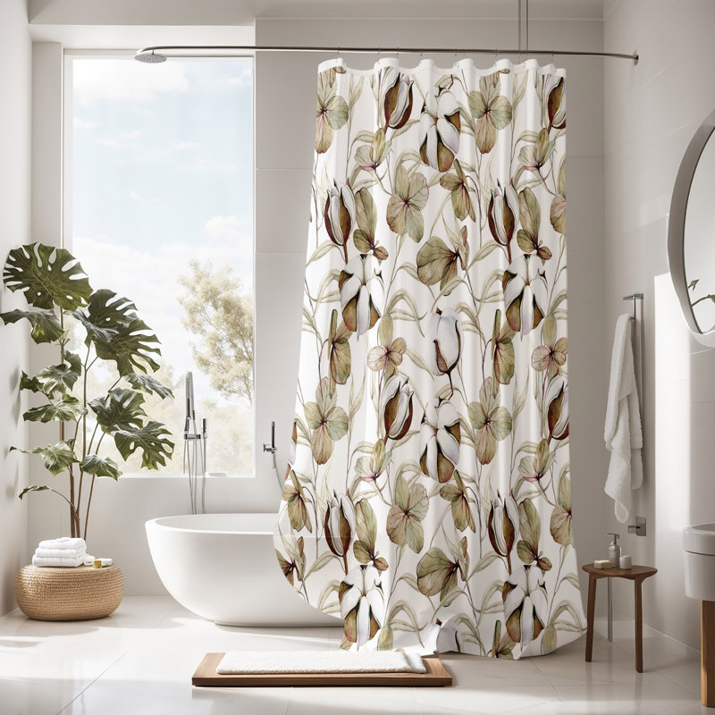 Floral and Abstract Shower Curtain, 93" H x 70" W