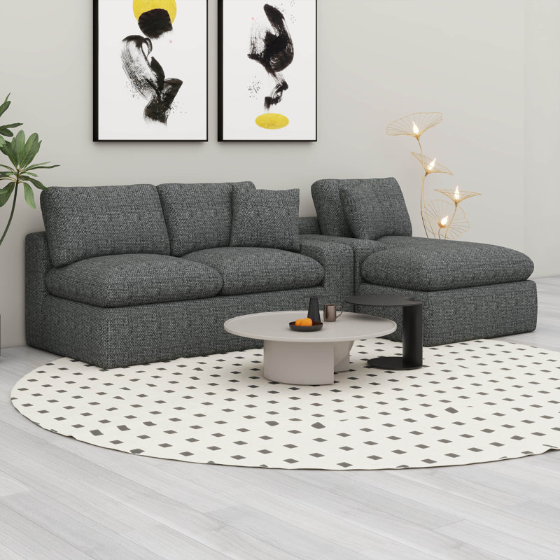 Canapé modulaire Cloud, canapé en chenille double couche avec assise profonde et poches latérales, Gris