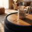 Repose-pieds de rangement rond de 25 pouces avec plateau, table basse moderne en tissu touffeté, repose-pieds rembourré noir avec compartiment caché pour le salon et la chambre à coucher-1944169725