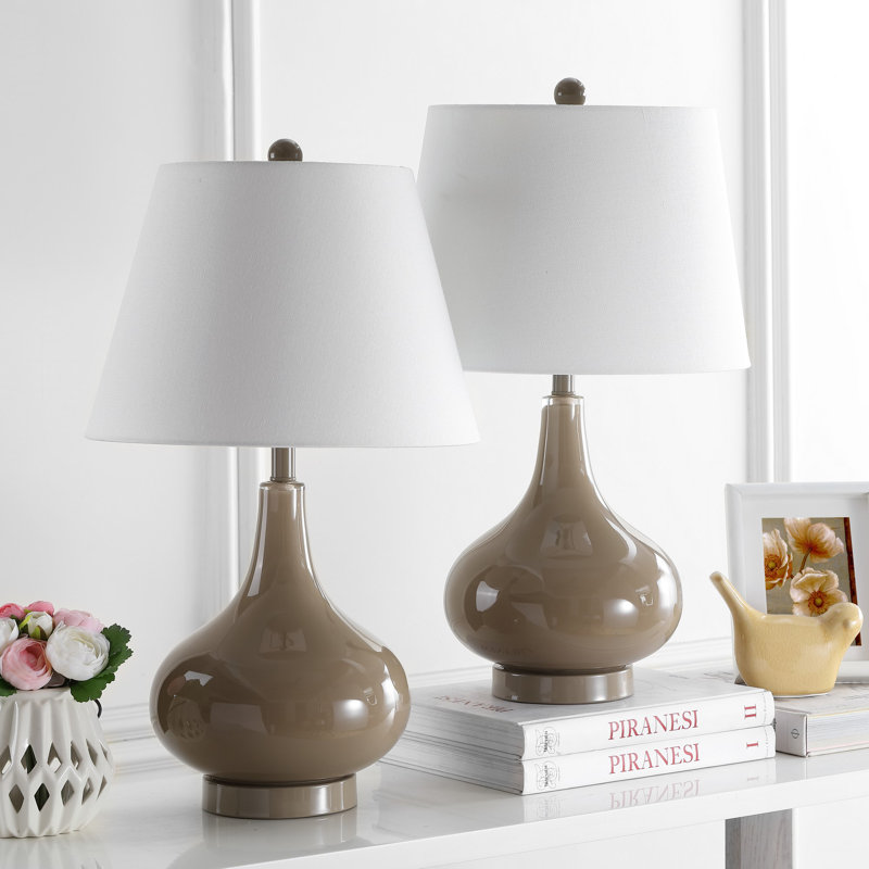 Akeim Glass Table Lamp, Taupe