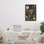 Paon rétro dans un cadre flottant floral, design par Petal Prints Design
