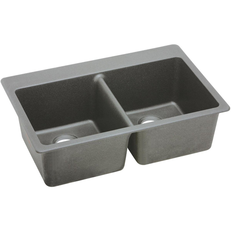Évier de cuisine à double cuve à montage sur plan 33 po x 22 po x 9 1/2 po Quartz Classic, Pierre grise