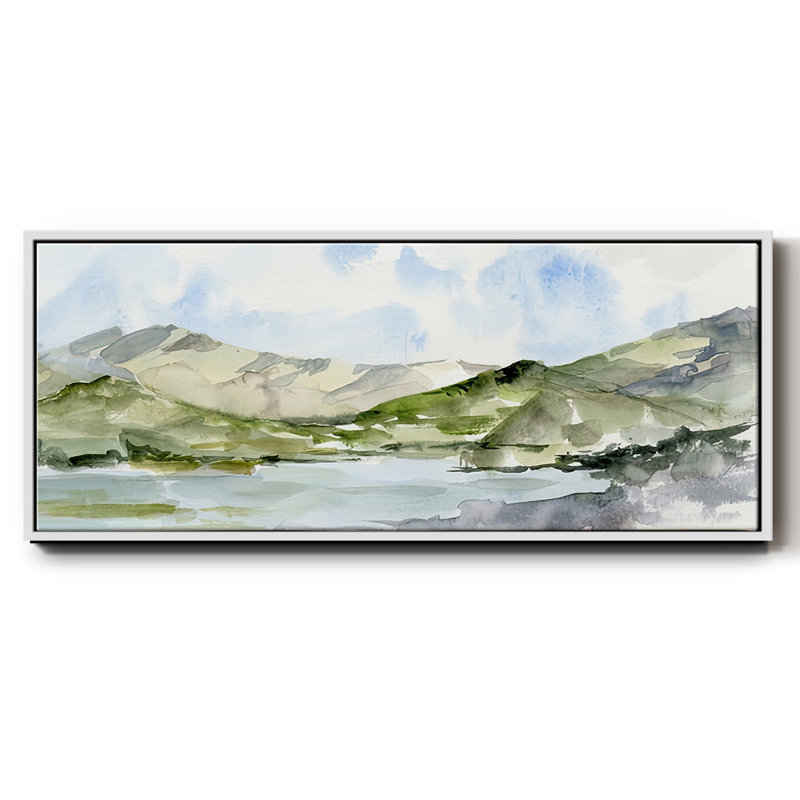 Serene Mountains I- Framed Canvas, 12" H x 30" W