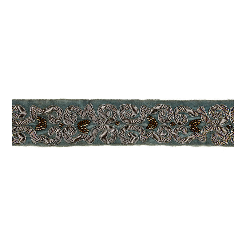 Modern Luxury Zardozi Velvet Tape Fabric, Mineral & Pewter