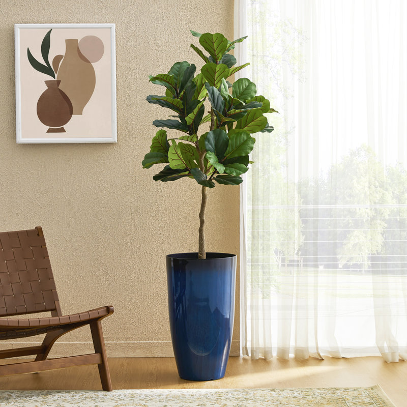 Set Of 2 Oversized Gradient Green Faux Ceramic  Tall Plastic Planter, 23.5"H X 13.75" W X 13.75"D, Gradient Cobalt Blue