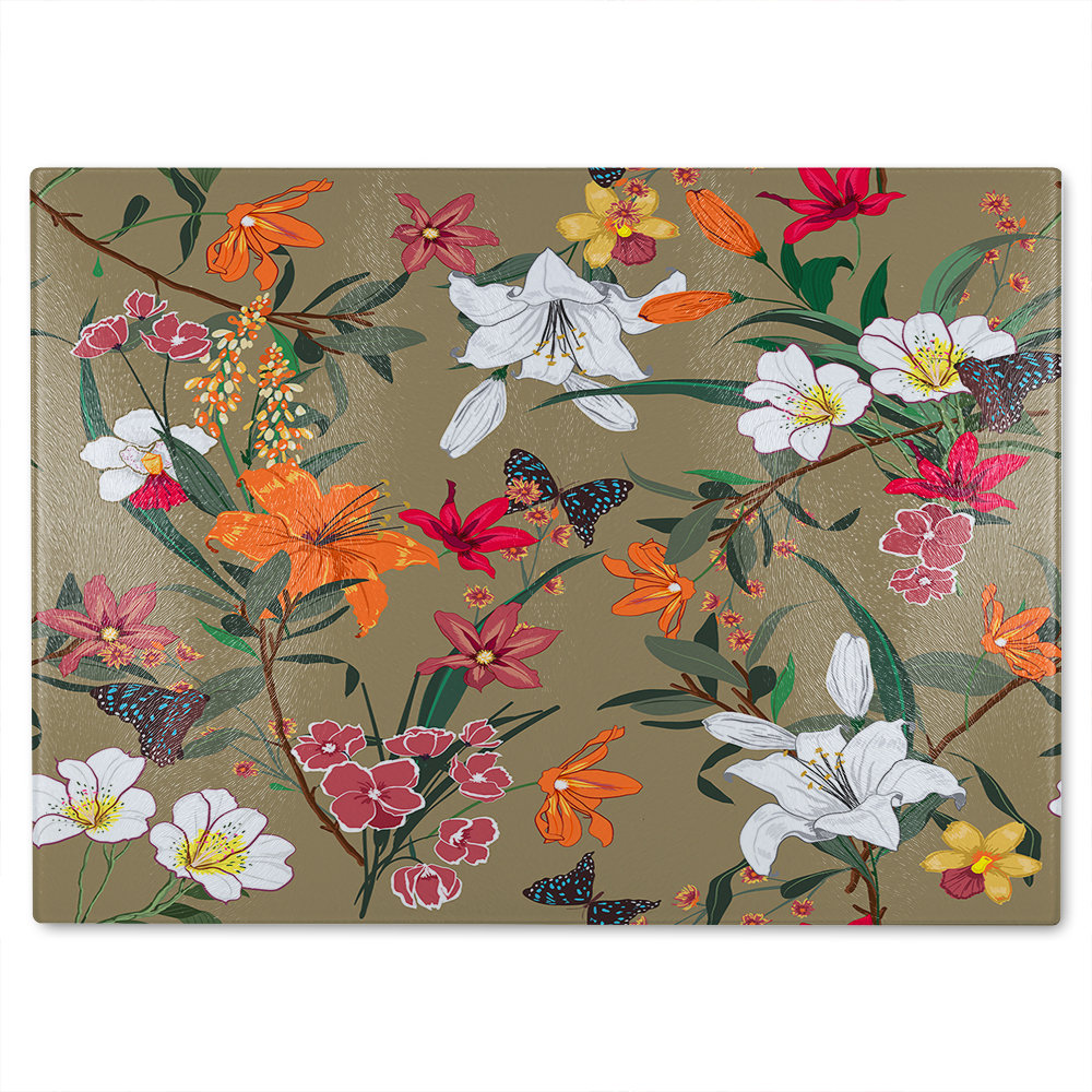 Selection Of Flowers Glass Chopping Board