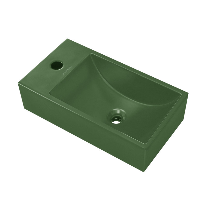 Lisse 16" Concrete Rectangle Wall-Mounted Sink With Left Side Faucet Mount , Matte Royal Green