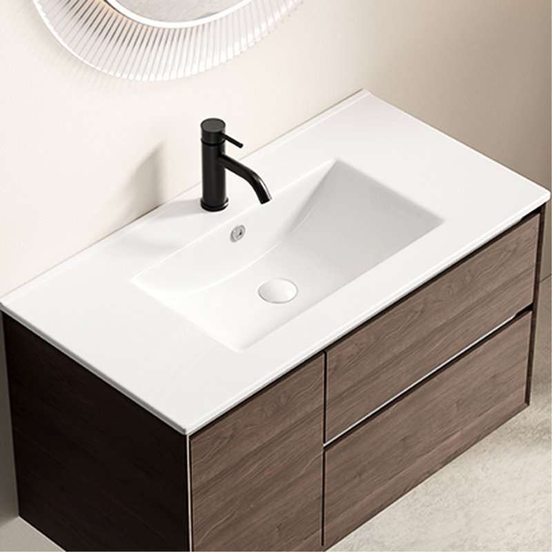 Lavabo de salle de bain en céramique 36 pouces, forme ovale, blanc uni contemporain, finition brillante facile à ranger, porcelaine, trop-plein pratique