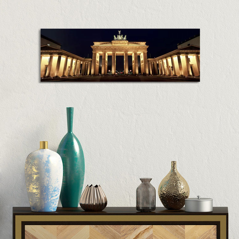 Low Angle View Of A Gate Lit Up At Night, Brandenburg Gate, Berlin, Germany - Wrapped Canvas Panoramic Print