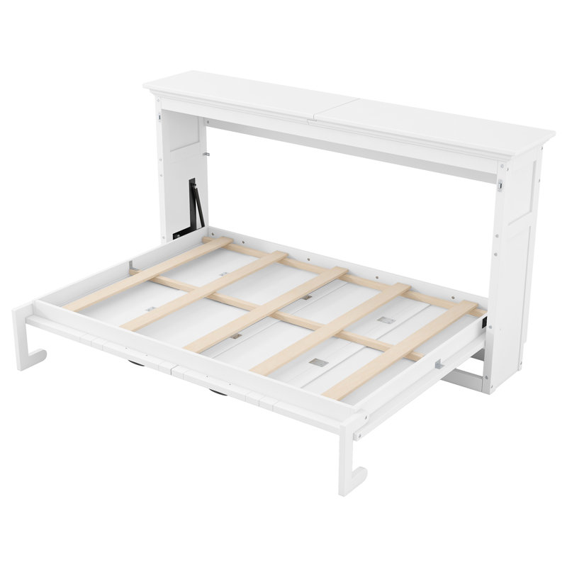 Armoire-lit escamotable en bois massif Borel, Lit simple, Blanc