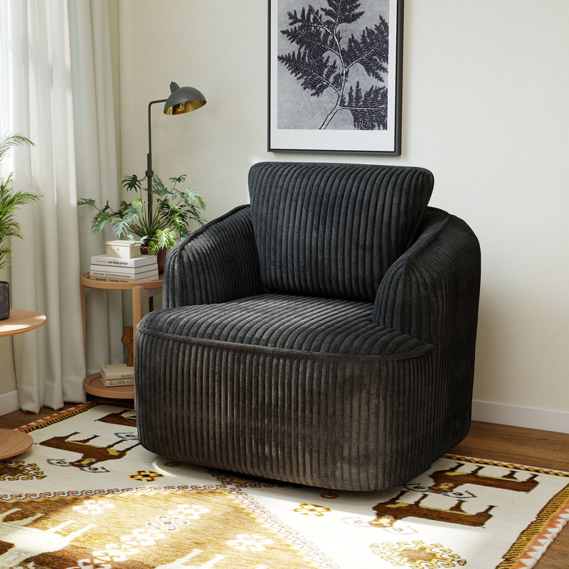 35" Compression Swivel Accent Chair - Compressed Frameless Chenille Memory Foam Rotating Lounge Chair For Living Room & Bedroom