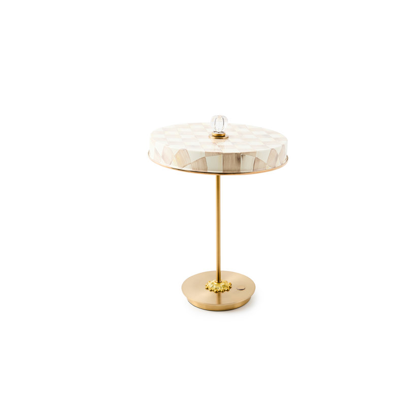 Royal Check LED Rechargeable Disk Table Lamp, Beige/Brown