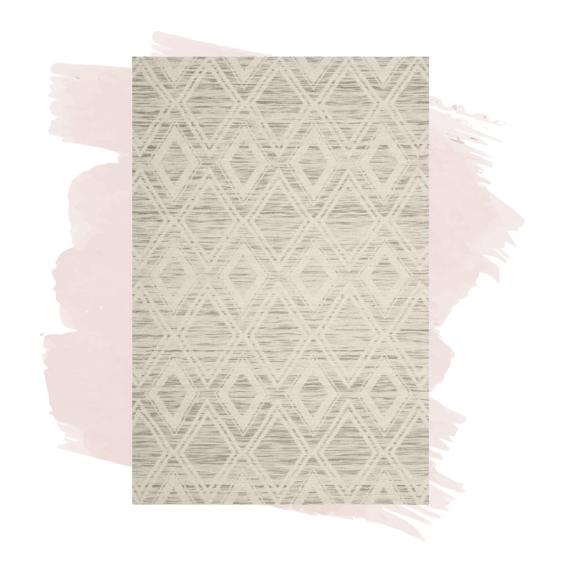 Tapis brun clair / ivoire en laine tissé à la main à motif géométrique Amritpal, Rectangle 9 pi x 12 pi
