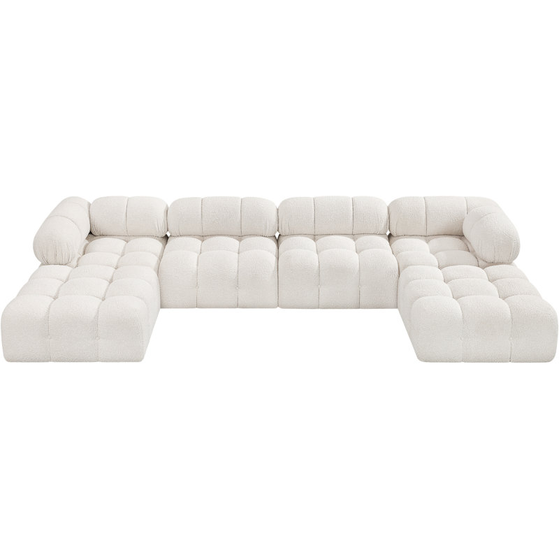 Ames 136" Upholstered Sectional, Cream Boucle Fabric