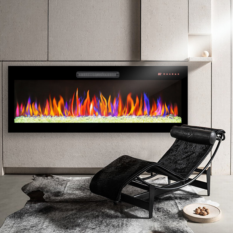 50 Inch Wall Mounted Fireplace, Tempered Glass, Multi Flame & Effects, 1400W Heat Output, 11 Temp Choices, Easy To Install Thin Electric Fireplace Inch, Remote Controlled, Abundant Selections,