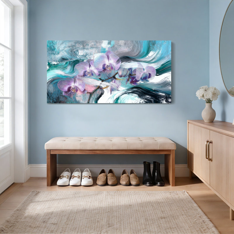 Orchidée florale, art abstrait sur toile tendue sur toile, ensemble de 1, H 20 po x l 40 po