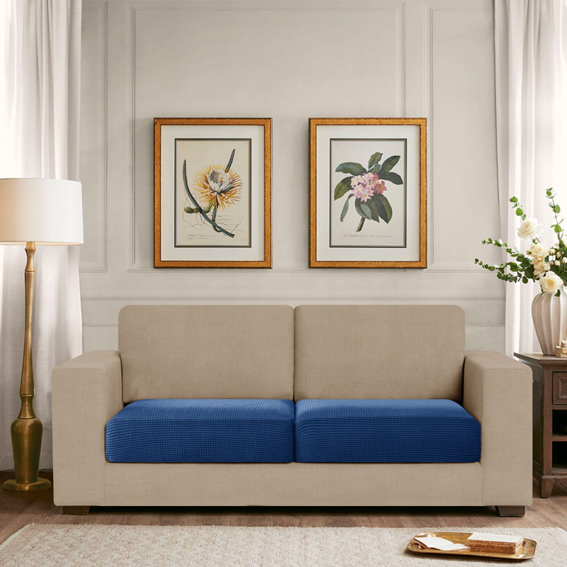 Housse pour causeuse à coussins carrés texturés, Mélange de polyester bleu français