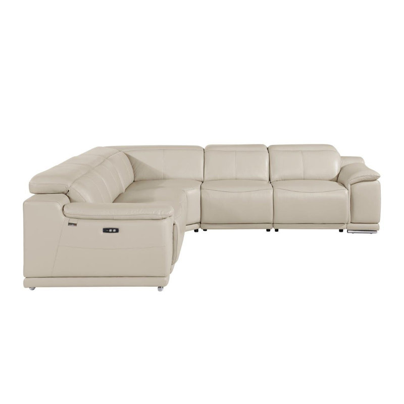 Canapé modulaire en U inclinable et électrique en cuir italien beige avec console