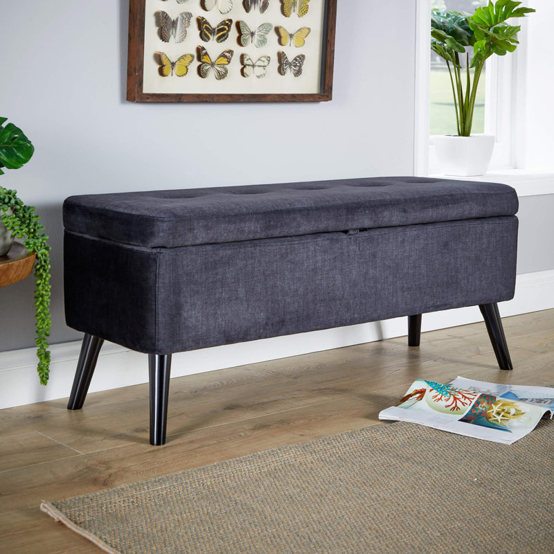 Ahkeem Velvet Upholstered Storage Bench, Black