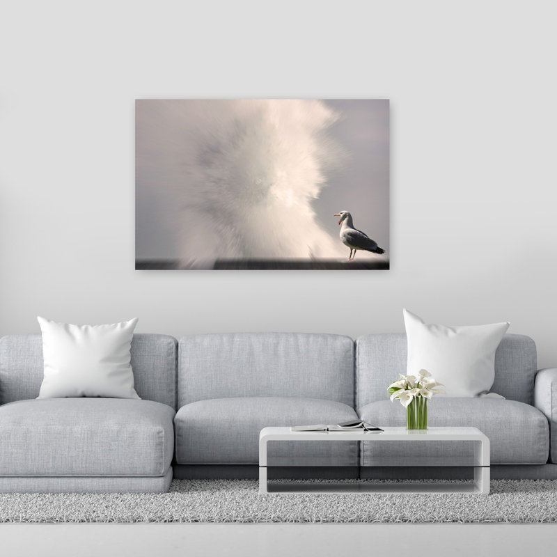 Startled Seagull Splash Dramatic Contemporary Seagull Bird Coastal Nature Wall Art Print by Anna Cseresnjes - Print