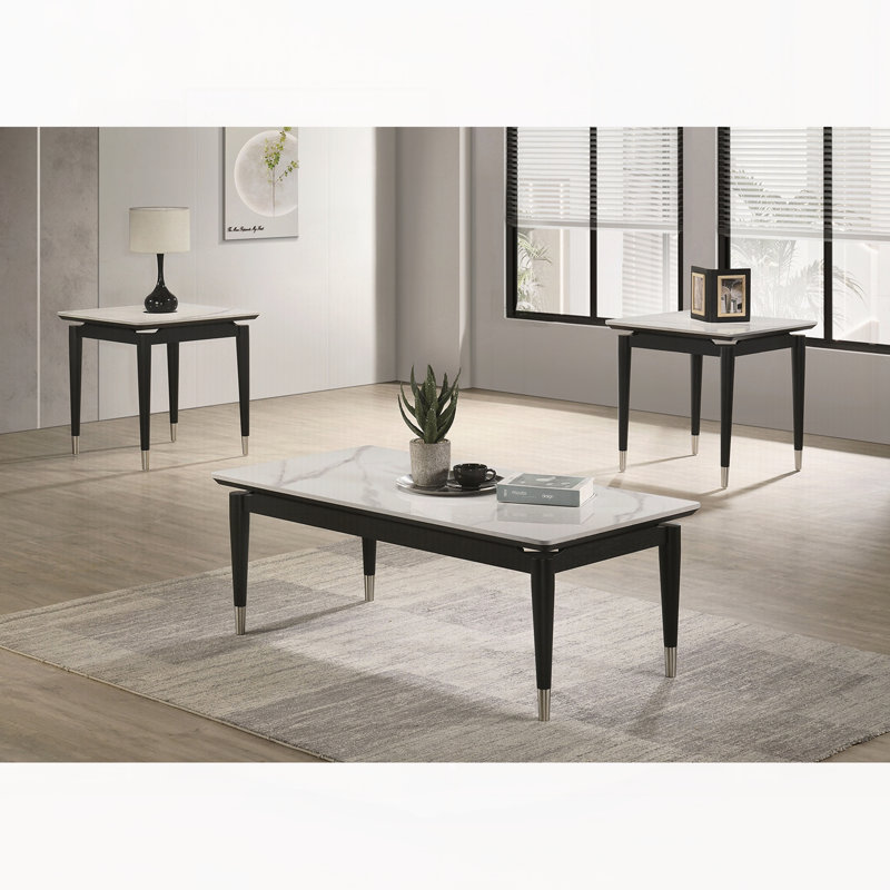 Ensemble de table 3 pièces de style contemporain 1 table basse 2 tables de bout en pierre frittée